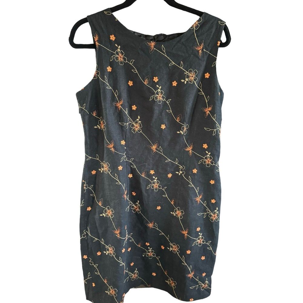 Lapis Dress Women Size 12 Black Floral Graphic Print Sleeveless Midi Linen